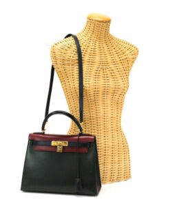 HERMES Kelly 28 Tricolore Handbag Box Calf Leather Gold Hardware Vintage 1993